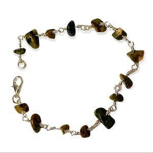 Sterling Silver Natural Jade Stone Wire Wrap Dainty Bangle Bracelet NEW